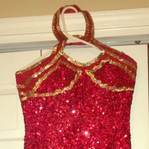 Size 6 sequin tea length red dress formal